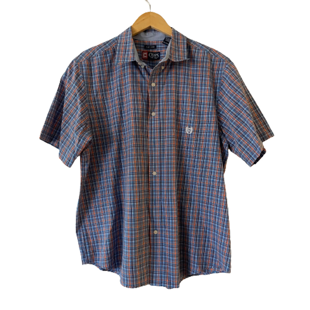 Chaps Men's XL Easy Care Plaid Casual Button Down Shirt Short Sleeve Logo Pocket